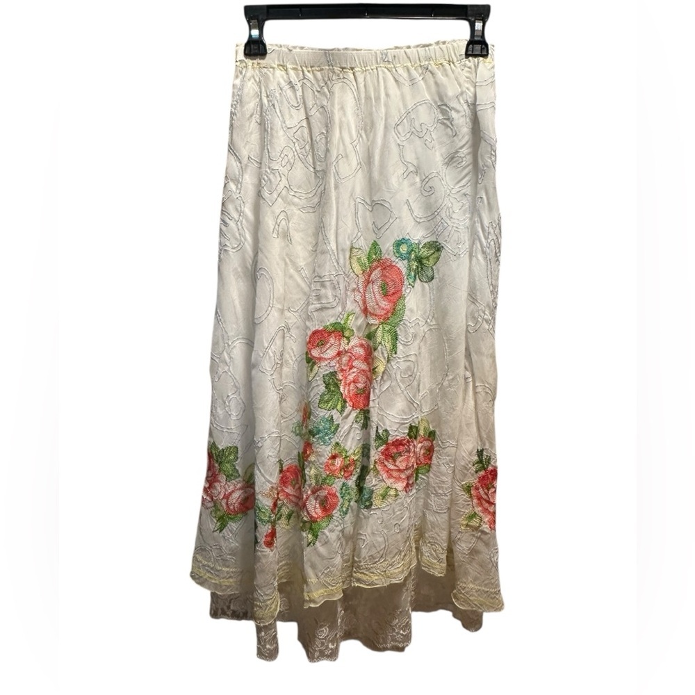 Johnny Was Floral Embroidered White Skirt size M